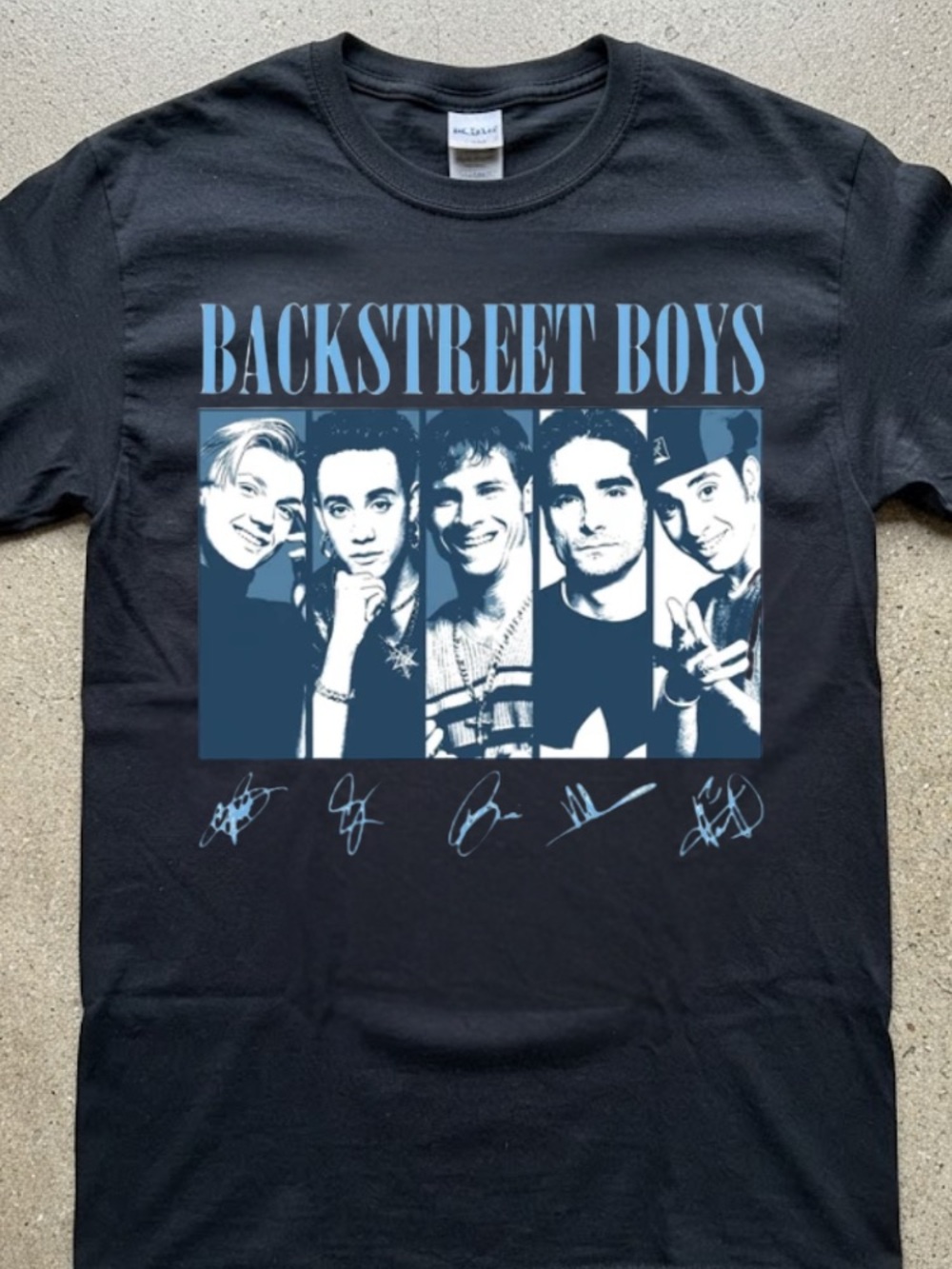 Backstreet Boys 90s Boy Band Portraits Signatures Vintage Black T-Shirt